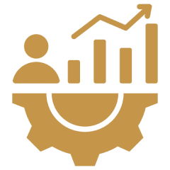 Analytics and productivity symbol with cogwheel